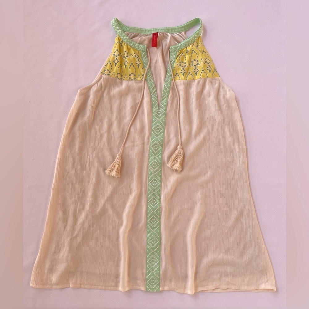 Fashionomics Cream Halter Tassel Dress